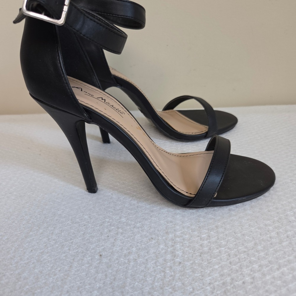 Anne Michelle Enzo-01 Black Ankle Strap Stiletto Heels Sandals Womens 9